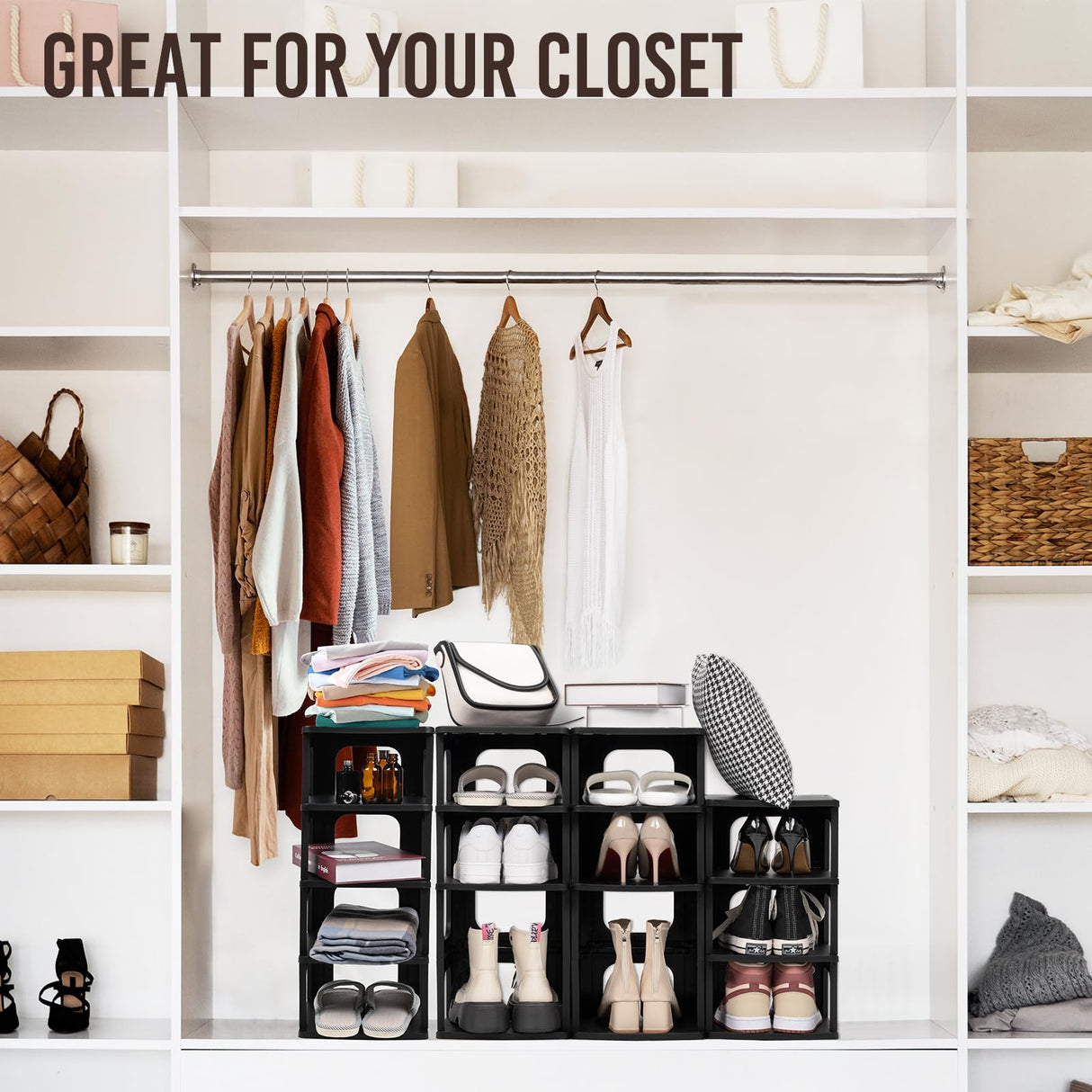 TRZZ 5-Tier Small Shoe Rack, Vertical Narrow Stackable Organizer with Removable Partition, Efficient Shoe Storage for Closet, Entryway, and Small Spaces (Black) TRZZ