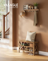 VASAGLE, Entryway Storage Bench, 2-Tier Shoe Rack, 11.8 x 31.5 x 18.9 Inches, Holds up to 300 lb, Farmhouse Style, for Living Room, Bedroom, Honey Brown ULSB053K41 VASAGLE