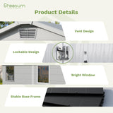Greesum 6×8FT Plastic Outdoor Storage Shed with Floor, Resin Storaged Sheds with Lockable Double Door, Windows & Vents, All-Weather Tool Sheds for Garden, Backyard, Patio, Light Gray Greesum
