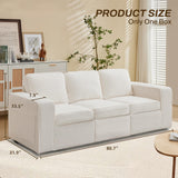 Orcalic 80'' Sofa Couch for Living Room, Mid Century Modern Loveseat Sofa with Side Pocket, 3-Seater Couches for Bedroom, Apartment, Office, Teddy Wool White Orcalic