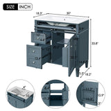 Virubi 30 Inch Bathroom Vanity with Ceramic Sink, Modern Bathroom Storage Cabinet with 3 Drawers and 1 Soft Closing Door, Solid Wood Frame Bathroom Vanities (Blue) Virubi