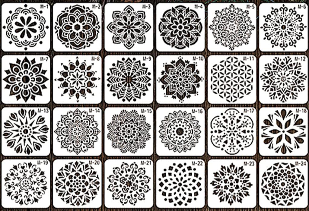 Kinteshun Mandala Painting Stencil Reusable Laser Cut Rock Painting Drawing Template Floor Wall Tile Fabric Furniture Stencils DIY Kit for Decoration (Small Size,5X5") Kinteshun
