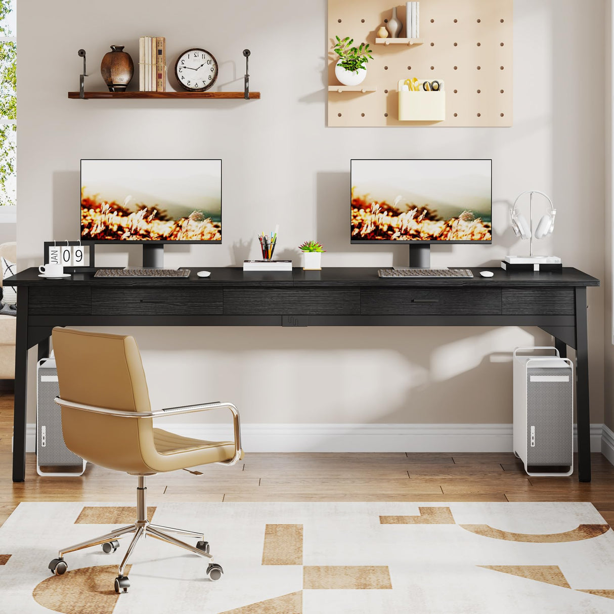 Tribesigns 78.7" Extra Long Executive Office Desk, Double Desk with 2 Drawers, Black Tribesigns