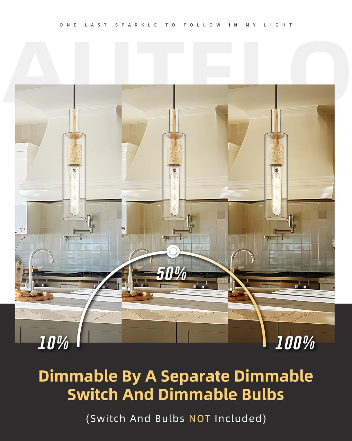 AUTELO 1-Light Pendant Lights - Vintage Pendant Lights Kitchen Island, Light Wood Grain Hanging Light with Clear Cylinder Glass, Pendant Light Fixtures for Kitchen Island Dining Room Bathroom H3875 LW AUTELO