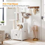 HOOBRO Cat Tree Tower with Litter Box Enclosure for Indoor Cats, Wooden Cat Condo with Scratching Posts, Cat Litter Box Furniture Hidden, All-in-One Cat Toy with Cat House, White WT15MZ03 HOOBRO