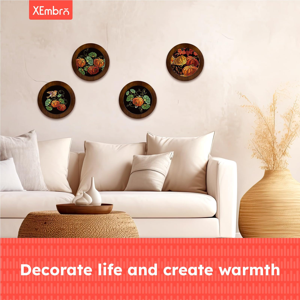 XEmbro 8 Inch Wood Embroidery Hoop Frame, Round Wood Embroidery Display with 8 Inch Embroidery Hoop for Finished Cross Stitch or DIY Art Craft Sewing Ornaments XEmbro