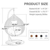 Hanging Egg Chair with Stand & Cushions, Outdoor and Indoor Hammock Rattan Swing Chair 350 lbs Capacity with Aluminum Steel Frame for Patio, Balcony, Backyard and Living Spaces (Dark Brown) hohoedc