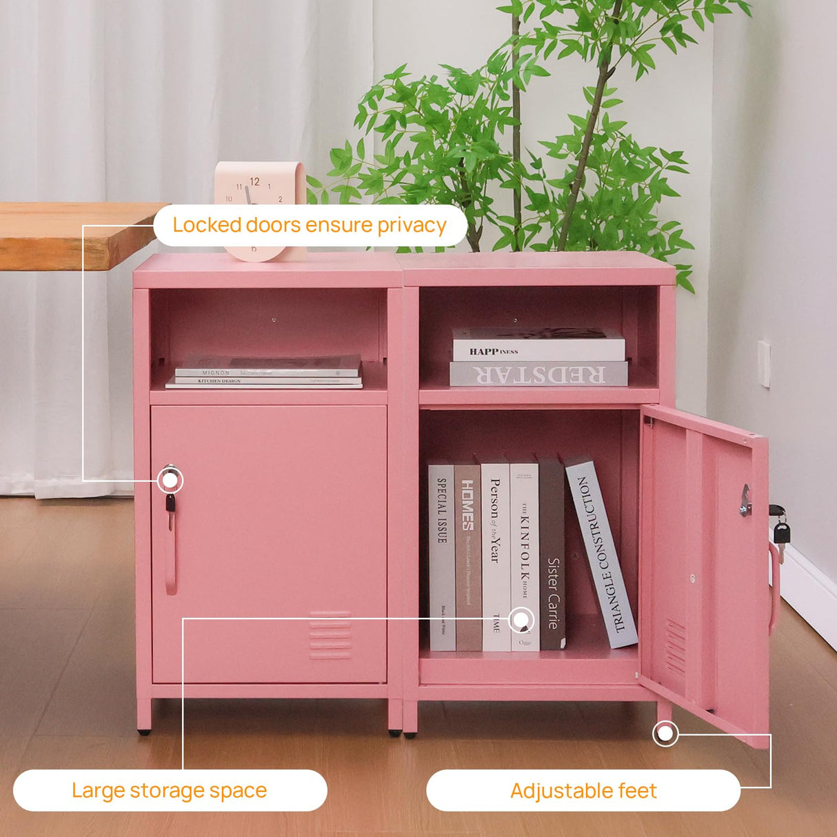 ALBAD Compact Metal Nightstand with Lockable Cabinet and Open Shelf, Modern Bedside Table, Versatile Side Table for Bedroom, Living Room, or Office ALBAD