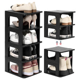 TRZZ 5-Tier Small Shoe Rack, Vertical Narrow Stackable Organizer with Removable Partition, Efficient Shoe Storage for Closet, Entryway, and Small Spaces (Black) TRZZ