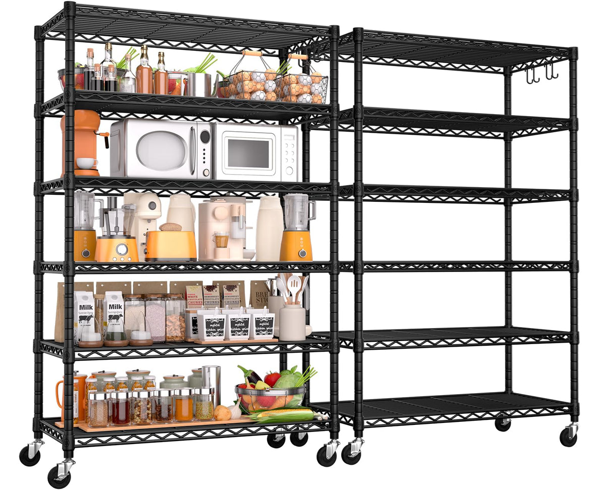 PrimeZone 6 Tier Wire Shelving with Wheels 79''H 1500lbs Storage Shelves NSF Certified Heavy Duty Steel Metal Shelf Adjustable Rolling Rack Kitchen Garage Closet Pantry Laundry 79''HX36''WX16''D 2Pcs PrimeZone