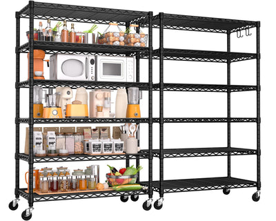 PrimeZone 6 Tier Wire Shelving with Wheels 79''H 1500lbs Storage Shelves NSF Certified Heavy Duty Steel Metal Shelf Adjustable Rolling Rack Kitchen Garage Closet Pantry Laundry 79''HX36''WX16''D 2Pcs