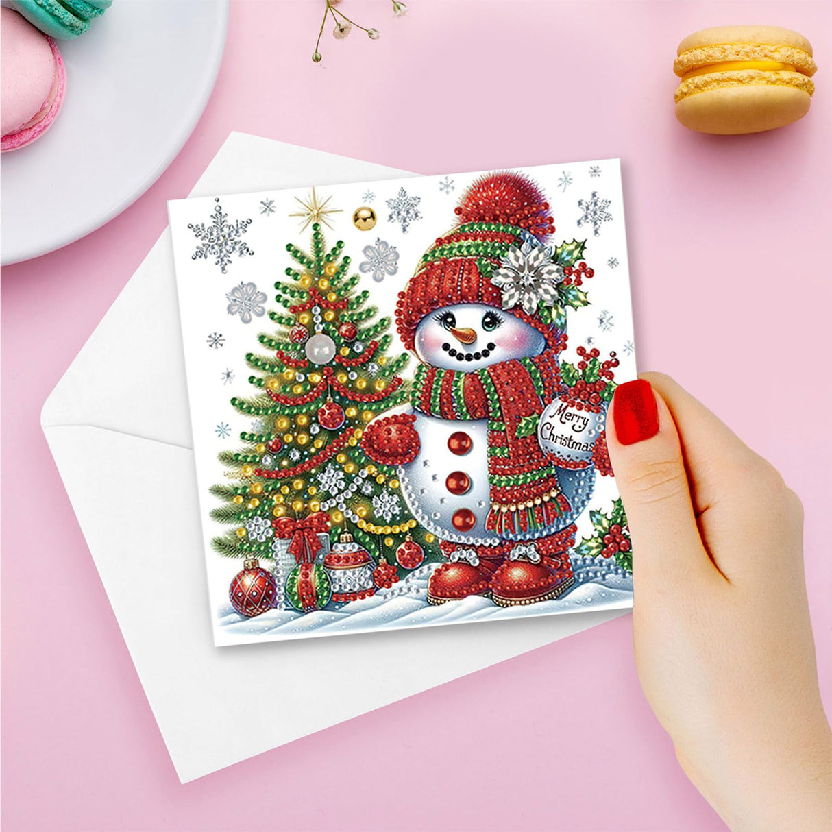 YOKUSHI 12 PCS Diamond Art Painting Christmas Greeting Cards with Envelopes, Snowman Craft DIY Card Making Kits for Adults Kids Gifts (White) YOKUSHI