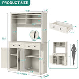 YITAHOME 71" Kitchen Pantry Cabinet with Charging Station, Tall Farmhouse Kitchen Hutch Cabinets with Microwave Stand and Storage, Buffet Pantry Cupboard with Countertop for Dining Room, White YITAHOME