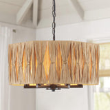 Rattan Drum Chandeliers for Dining Room Light Fixture, 6-Light Hand Woven Farmhouse Chandelier with Wicker Shade Coastal Large Pendant Lights Boho Chandeliers for Kitchen Living Room Foyer Entryway ANKYLHUA