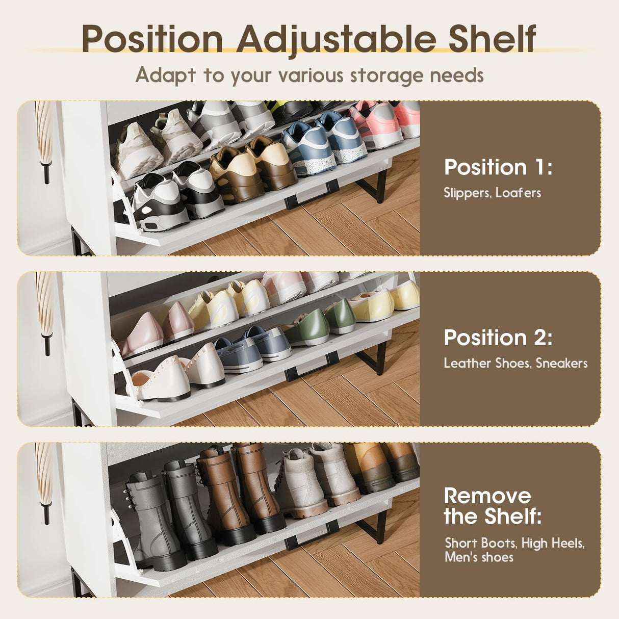 DSNAPE Shoe Storage Cabinet with 2 Flip Drawers for Entryway - 31.5" W Freestanding Shoe Organizer Cabinet, Hidden Shoe Cabinet for Front Door and Hallway, White DSNAPE