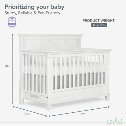 Evolur Signature Cape May 5 in 1 Full Panel Convertible Crib Updated 2022 Edition - WoodArtSupply