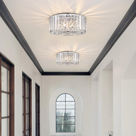 pasentel Farmhouse Crystal Round Flush Mount Modern Close to Ceiling Light Fixture, Drum Shade Ceiling Lights 2-Light Ceiling Lamp for Kitchen Island Dinning Room Bedroom Hallway, XDD007-2-CH pasentel