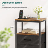 Huuger Nightstands Set of 2, End Tables with Charging Station, Side Tables with Fabric Drawers, Bedside Tables with USB Ports and Outlets, Night Stands for Bedroom, Rustic Brown and Black Huuger