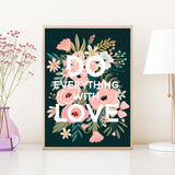 Modern Merch Flowers Diamond Art for Adults Motivational Quote and Sayings 'Do Everything with Love' Inspiring 5D Diamond Painting for Adults, Floral Wall Decor DIY Cross Stitch Round Drill 12x16 Modern Merch