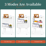 Yoobure Night Stand with Drawer, Modern Nightstand, Bedside Tables, Mid Century Nightstands with Open Storage Shelf, Wood Bedside Table, Small Night Stands for Bedrooms, 2-Tier Night Table Yoobure