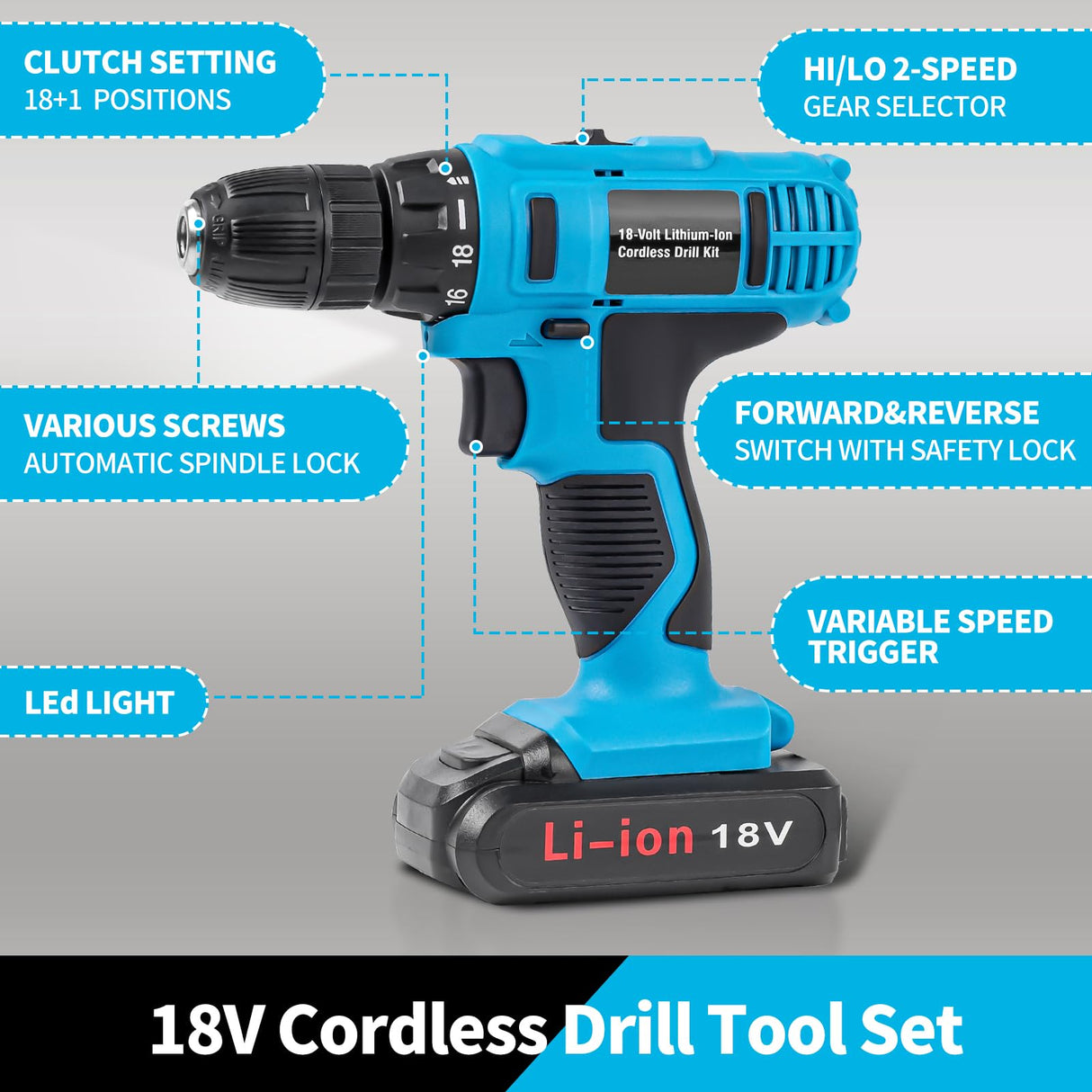 346 Pcs Tool Sets,18V Electric Power Drill Set, Cordless Drill for Men, Household Home DIY Hand Tool Kits,18+1 Clutch Cordless Power Drill Set for Thanksgiving, Christmas,Father's Day (Blue) Arcwares