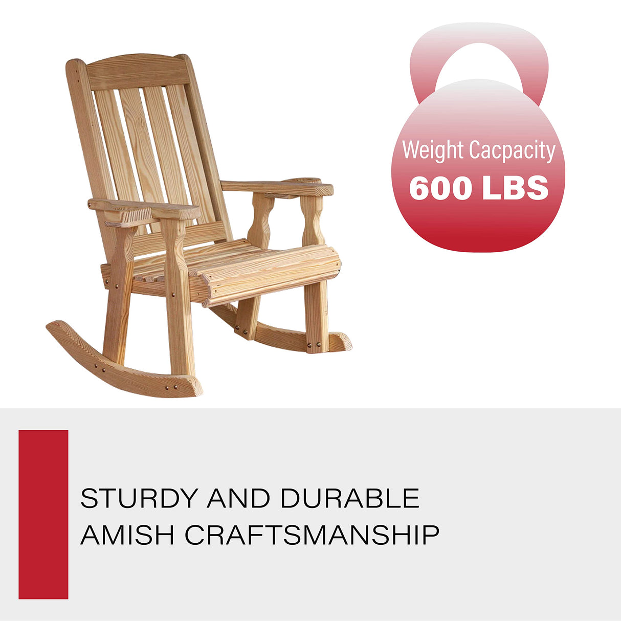Amish Casual Heavy Duty 600 Lb Mission Pressure Treated Rocking Chair with Cupholders (Unfinished) Amish Casual
