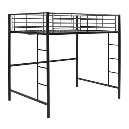 Walker Edison Timothee Urban Industrial Metal Double over Loft Bunk Bed, Full Loft, Black