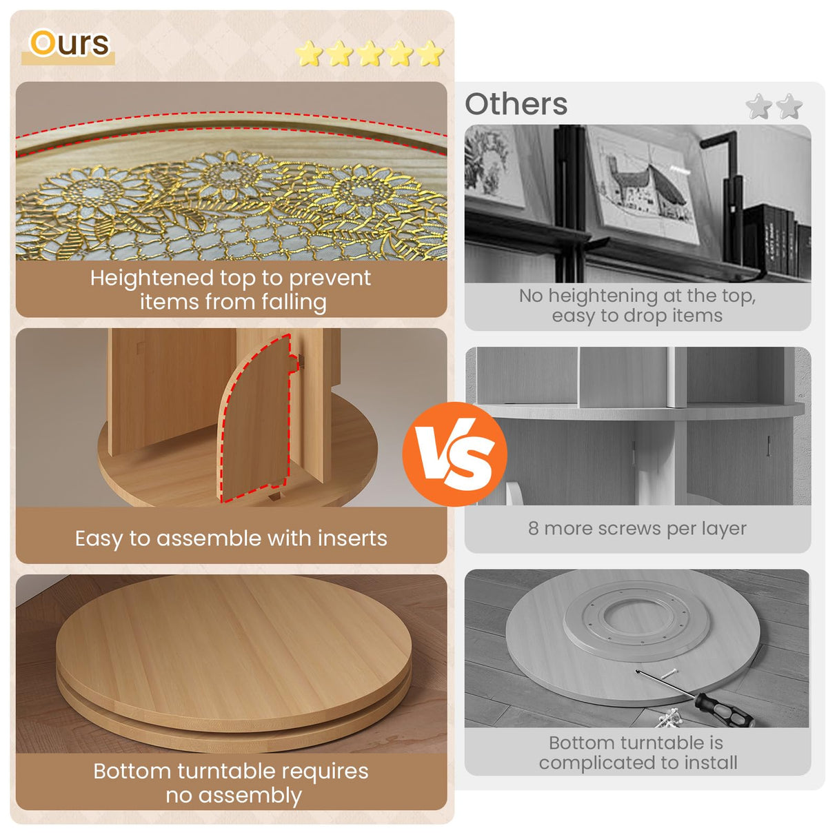 Rotating Bookshelf 360 Degrees，4 Tier Round Spinning Bookcase, Wood Book Shelf Tower for kids, Adults, Narrow Rolling Corner Bookshelf for Small Spaces, Bedroom, Classroom, Kids room, Natural YOUDENOVA