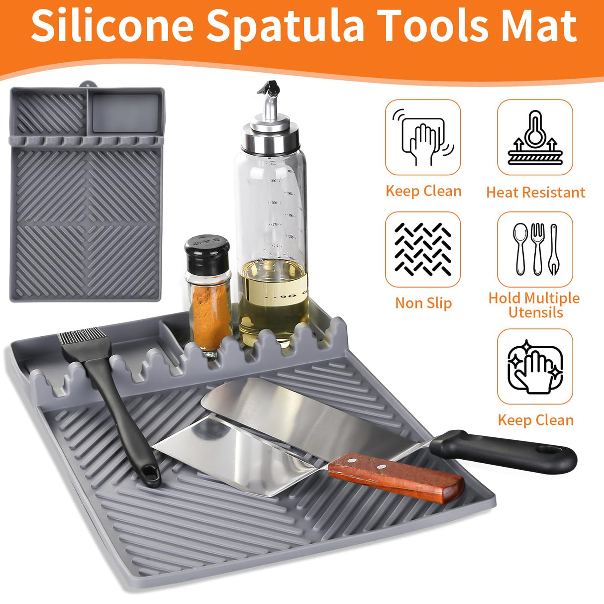 Griddle Mat Barbeque Grill Accessories Tools for Blackstone, Side Shelf Mat Grill Pad for Outdoor Grill Kitchen Counter Spatula Silicone Mat with Drip Pad for Kitchen, Cooking, Countertop (Grey) Find law