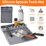 Griddle Mat Barbeque Grill Accessories Tools for Blackstone, Side Shelf Mat Grill Pad for Outdoor Grill Kitchen Counter Spatula Silicone Mat with Drip Pad for Kitchen, Cooking, Countertop (Grey) Find law