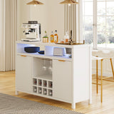 Fluted Home Bar Wine Cabinet with LED Light, Charging Station, Wine Rack - Buffet Cabinet with Storage, Coffee Bar Table, Stylish Fluted Credenza Cabinet for Modern Home Kitchen 47.2" White Svimi