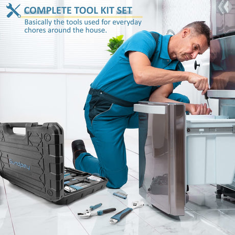 Sundpey Home Tool Kit 148-Pcs - Household Basic portable Hand Repair Tool Set with Case & Ratcheting Screwdriver & Hex Key & Pliers & Wrench & Voltage Tester & Water Pump Plier for Men Women Sundpey