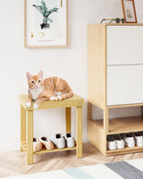 Bamneat Small Bamboo Bathroom Shower Bench with Storage Shelf, Durable Shower Stool for Shaving Legs, Indoor and Outdoor Use, Natural Bamneat