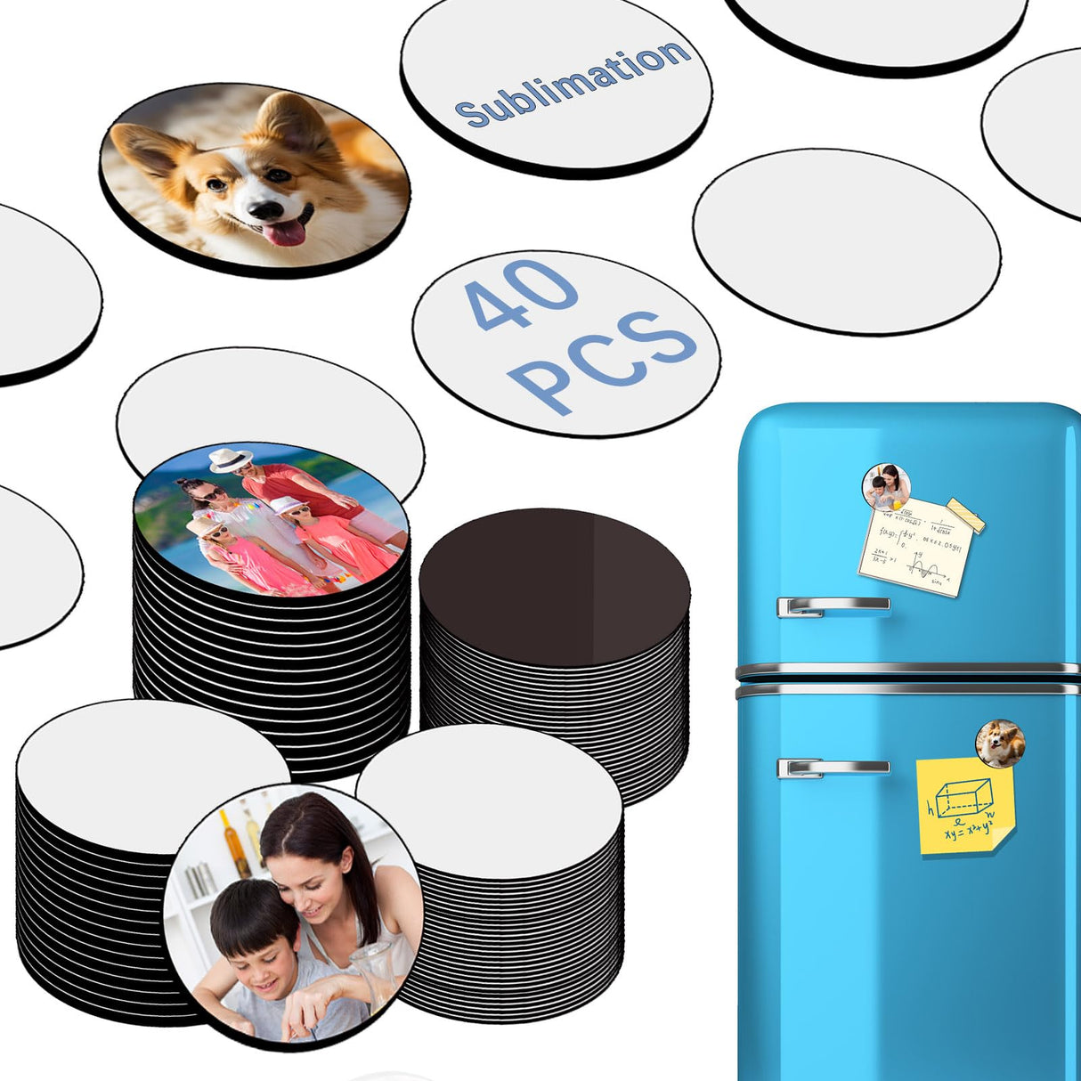 80PCS Sublimation Magnet Blanks Round Bulk Produnts 40 Pcs Sublimation Blanks Products and 40Pcs Soft Magnetic for Kitchen Personalized Sublimation Refrigerator Fridge Magnets Blank 2.15 inch LaiHiulaan