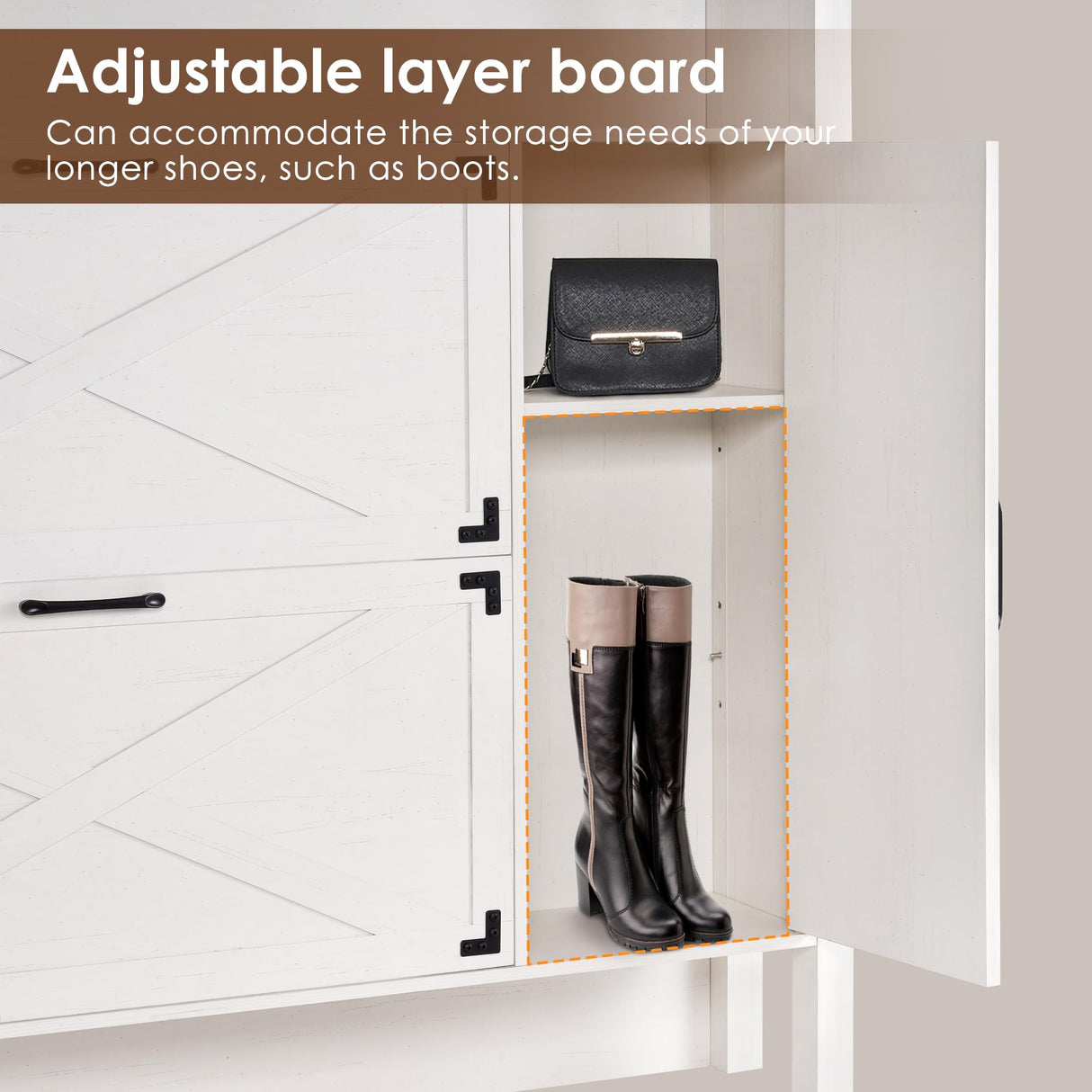 BEWISHOME Shoe Cabinet with 2 Flip Drawers & Adjustable Side Cabinet，Freestanding Shoe Storage Cabinet with Lights, Narrow Entryway Storage for Hallway Living Room Farmhouse,White, KXG03W BEWISHOME