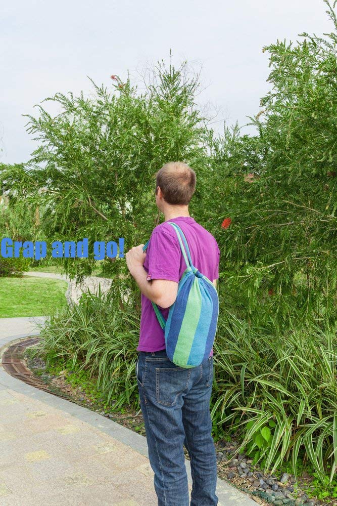 ONCLOUD Extra Long and Wide Double Hammock for Travel Camping Backyard, Porch, Outdoor or Indoor Use, Carrying Pouch Included (Blue/Green Stripes) ONCLOUD