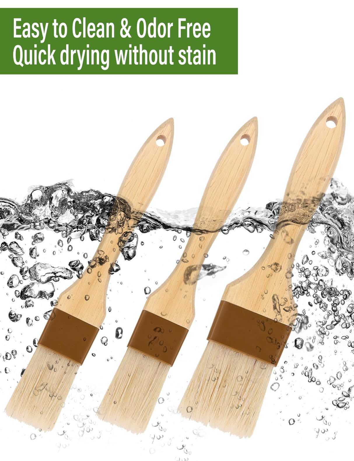 Pastry brush,Basting brush for Cooking,Natural Bristle BBQ Brush for Oil & Sauce,Wooden Handle Food Brush for Baking,Easy Clean Butter Brush,Durable Kitchen Culinary Utensil (1", 1 1/2 Inch,3 Pack) NXRACSH