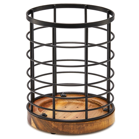 WILDMOS Utensil Holder for Kitchen Counter,Black Wire with Wooden Base Countertop Utensil Holder, Large Wooden Cooking Utensil Holder, Kitchen Utensil Organizer. WILDMOS