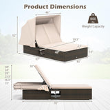 RELAX4LIFE Outdoor Daybed with Retractable Canopy - Wicker Double Chaise Lounge w/6-Position Backrest, 2 Folding Side Trays & Cushions, 2-Seater Loveseat Sunbed for Backyard, Rattan Patio Bed Lounger RELAX4LIFE