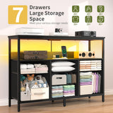 Yoobure TV Stand Dresser for Bedroom, 7 Fabric Drawers Entertainment Center, LED Dressers with Power Outlets, TV Stands for Living Room with Storage Shelf, TV Console Entertainment Stand up to 50" TV Yoobure