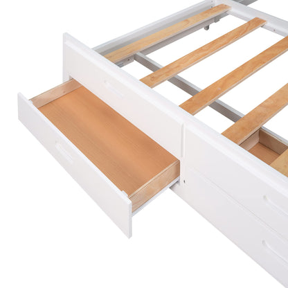 LZ LEISURE ZONE Queen Canopy Platform Bed with Trundle and Storage Drawers in White - WoodArtSupply