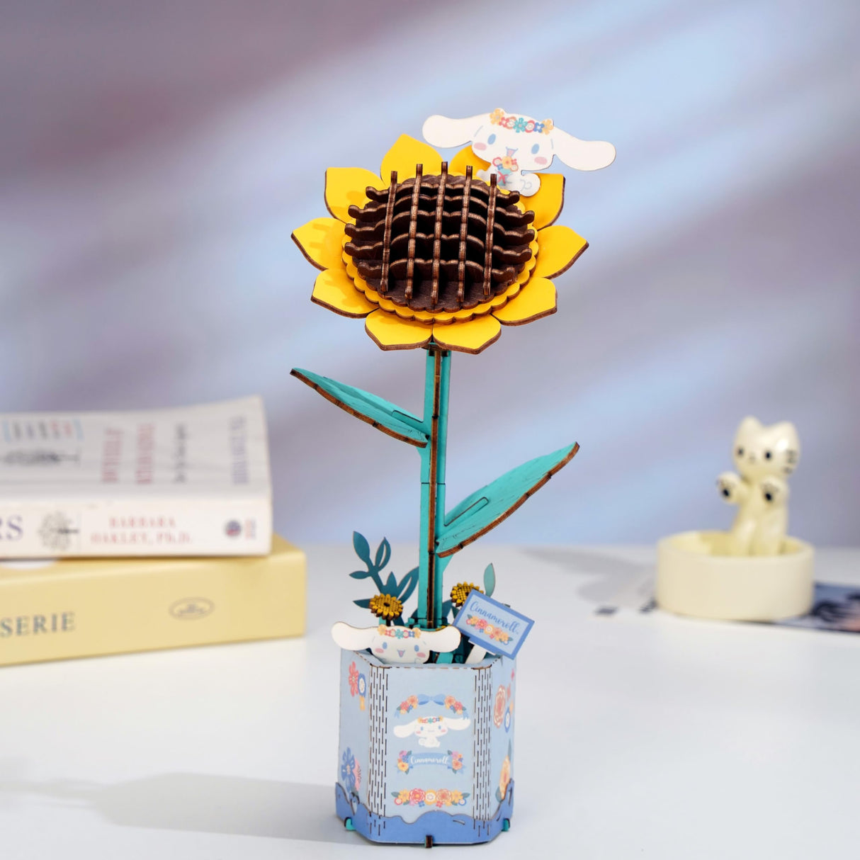 Hands Craft Hello Kitty and Friends Cinnamoroll Sunflower 3D Wooden Puzzle Kit | DIY Flower Model | Arts & Crafts | Creative Hobby Kits | Cinnamoroll Character | Wood Building Set Hands Craft