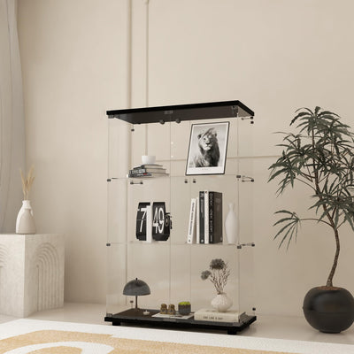 Zacis Modern 3 Shelf Glass Display Cabinet with 2 Doors, Clear Curio Cabinet Collection Display Case, Floor Standing Glass Bookshelf for Living Room Bedroom Home Office 32" W x 14.5" D x 50" H