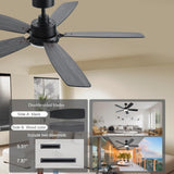 NKPU 52 Inch Ceiling Fans with Lights and Remote/App Control, Low Profile Ceiling Fan with 2 Downrods, DC Reversible, Dimmable, Dual-Sided Blades Modern Black Ceiling Fan for Bedroom Livingroom NKPU