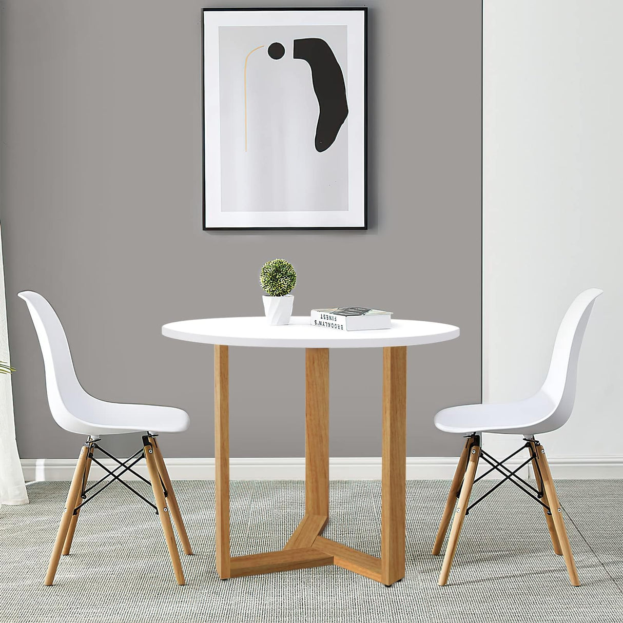 KithKasa 31.5" Mid Century Modern Round White Dining Table for 2-4, with Wood Legs & MDF Tabletop for Small Space Dining Room Narrow Nook KithKasa