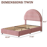 REVOMINCA Twin Size Bed Frame, Pink Twin Bed Frame, Boucle Upholstered Platform Bed Frame with Headboard, Soft Arch Shaped Round Headboard, No Box Spring Required, Easy Assembly, Pink REVOMINCA