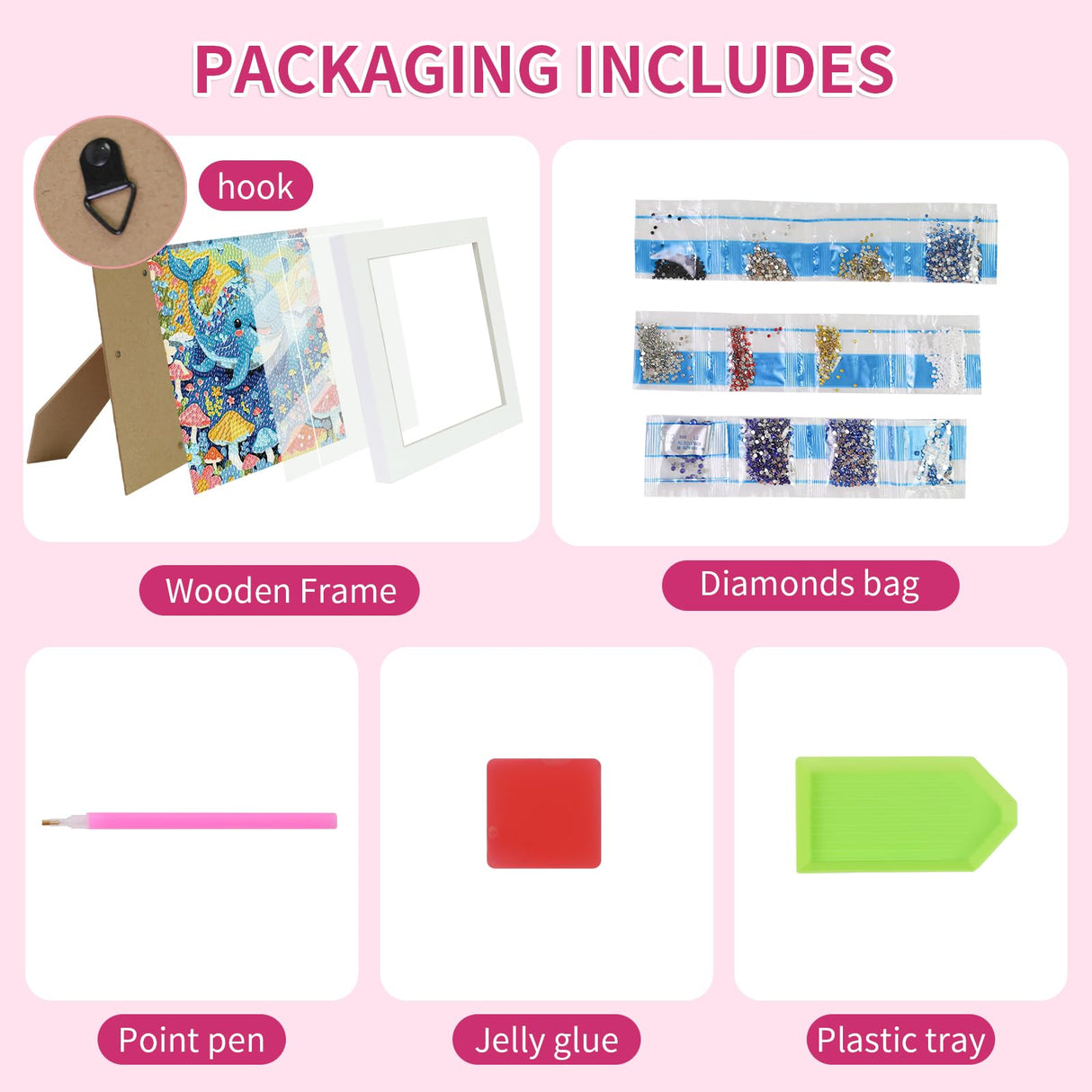 PERFECTSIGHT Cute 5D Diamond Art Kits with Wooden Frame, Kawaii DIY Painting Art for Adults Teen, Diamond Arts and Crafts Sets, Big Gem Full Drill Diamond Dots for Women Beginners (Whale) PERFECTSIGHT