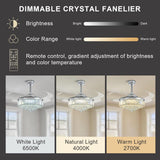 Moooni Modern 48 Inch Dimmable Crystal Fandelier, Retractable Blades Ceiling Fans with Light and Remote, Invisible LED Ceiling Fan Light Kit for Bedroom-Polished Chrome Moooni