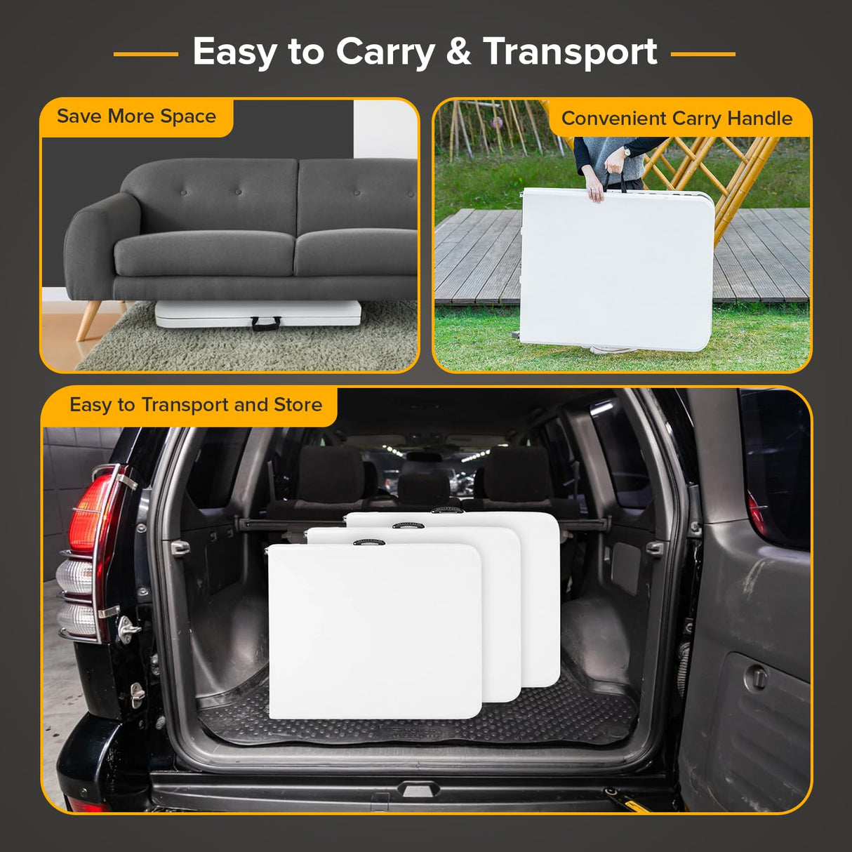 Folding Table 6FT Portable Heavy Duty Plastic Camping Table Foldable Table Plastic Dining Table Indoor Outdoor for Camping, Picnic and Party, White Dopinmin