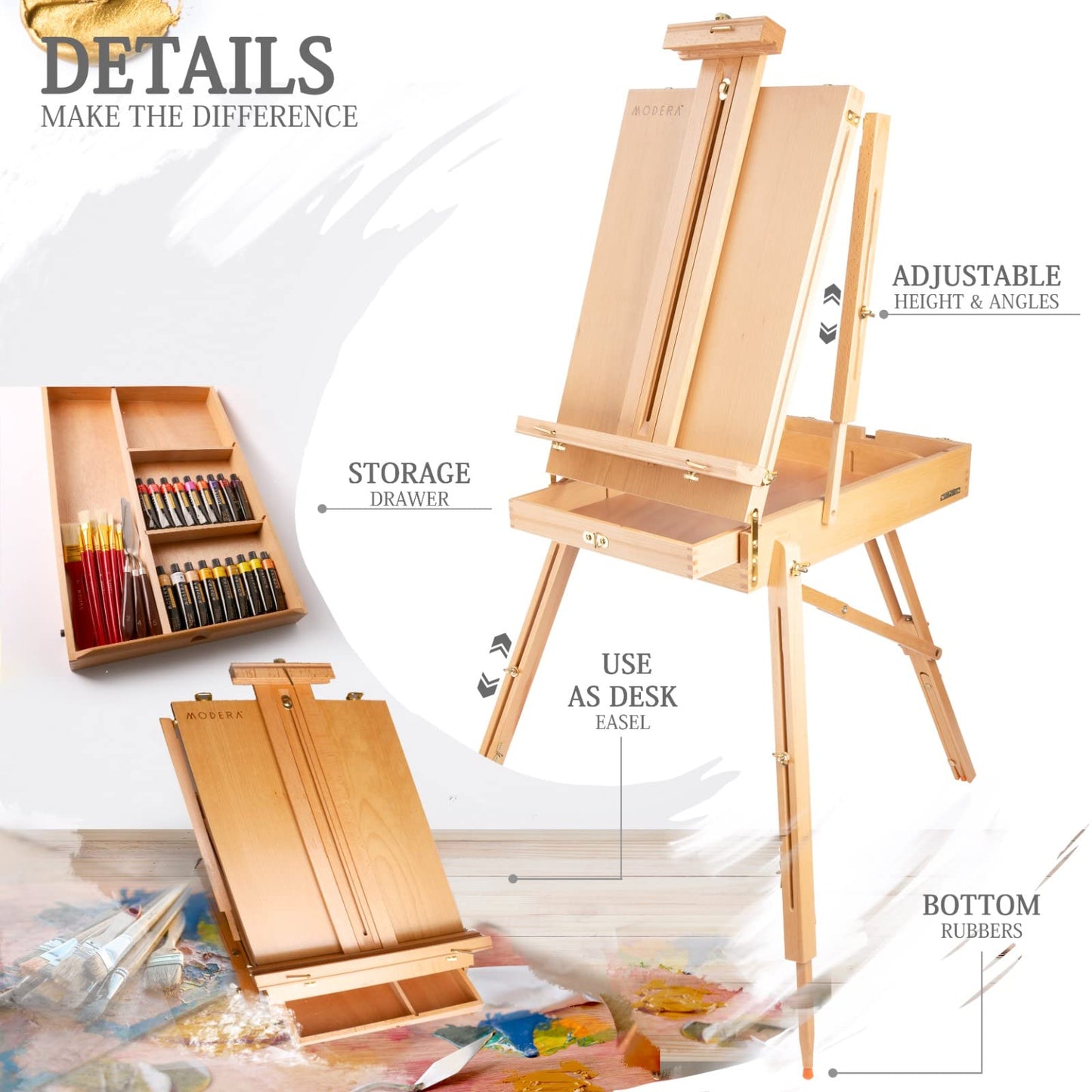 160-Piece French Easel Painting Set | All-in-One Deluxe Artist Starter Kit w/Wooden Field & Studio Sketch Box Easel for Adult, 100+ Professional Paints, Stretched & Panel Canvases, Brushes, Palettes